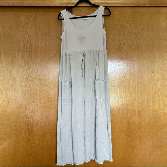 Vintage CDC Mixed Media Sleeveless Maxi Dress Size 8 Neutral Lagenlook Minimal - Picture 1 of 10